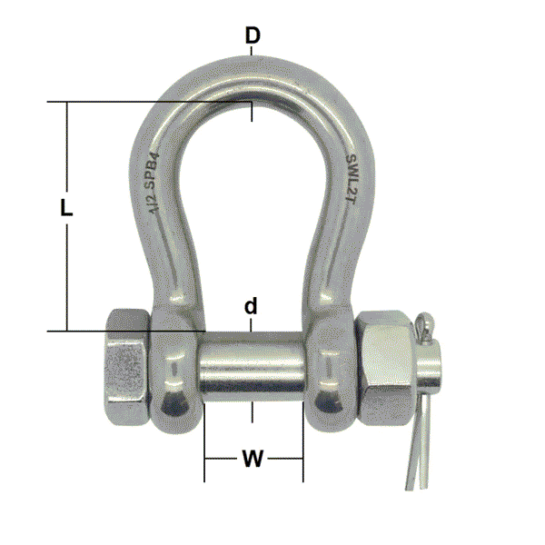 stainless bow shackle with safety bolt dimensions